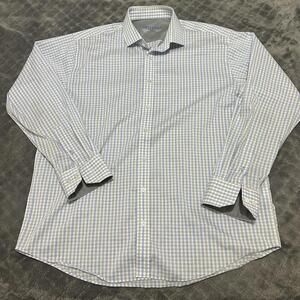 Twillory Performance Shirt Tailored Fit Men L 17 34-35 Blue Plaid Button Up